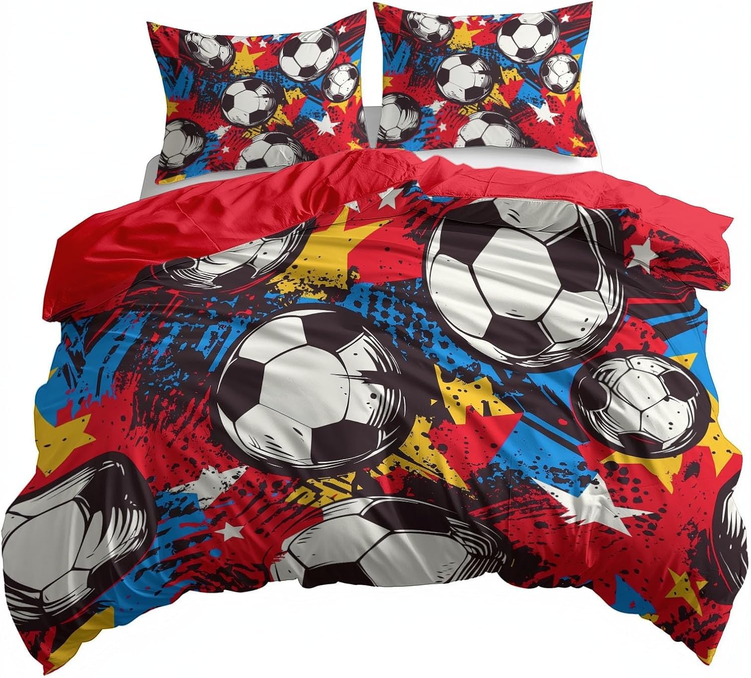 Parure de lit football 260x240 cm avec housse de couette graffiti et taies pour lit 2 personnes
