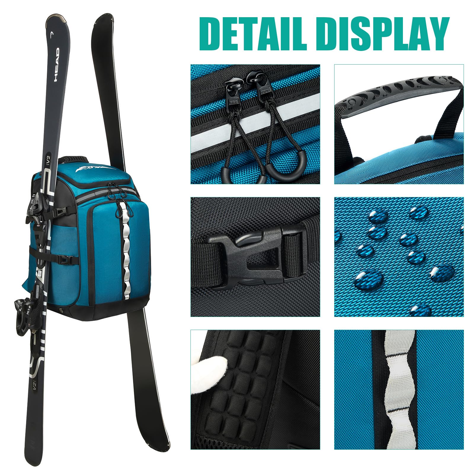 Mochila de Esquí 50L Bolsa Nailon Compartimento Casco Botas