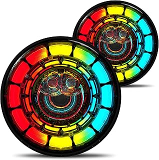 AUDEXEN 7 Inch RGB LED Headlights for Jeep JK JKU Models 1997-2018 – Blue-tooth APP, 18000LM High Beam, IP67 Waterproof, DOT/SAE Certified