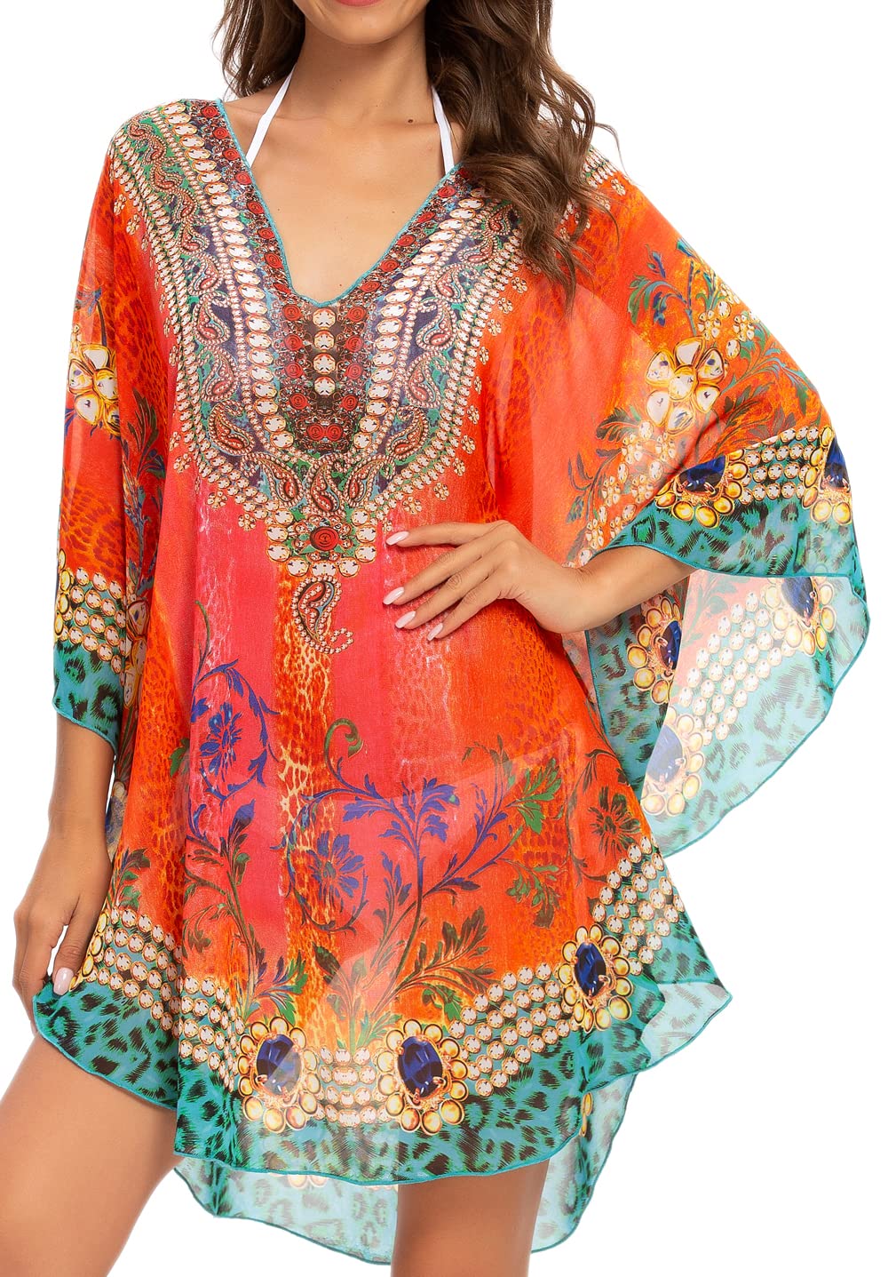 WEIYAN Womens Retro Printing Swimwear Bathing Cover Ups Tunic Blouses Tops