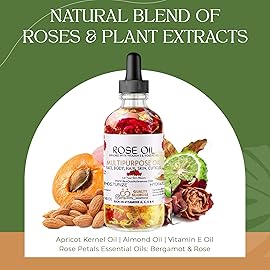 USA Made Multipurpose Rose Oil, Moisturizing Hair & Body Oil, Vitamin E Oil with Apricot, Sweet Almond, and Bergamot Essential Oils for Skin, Body & Face Oil for