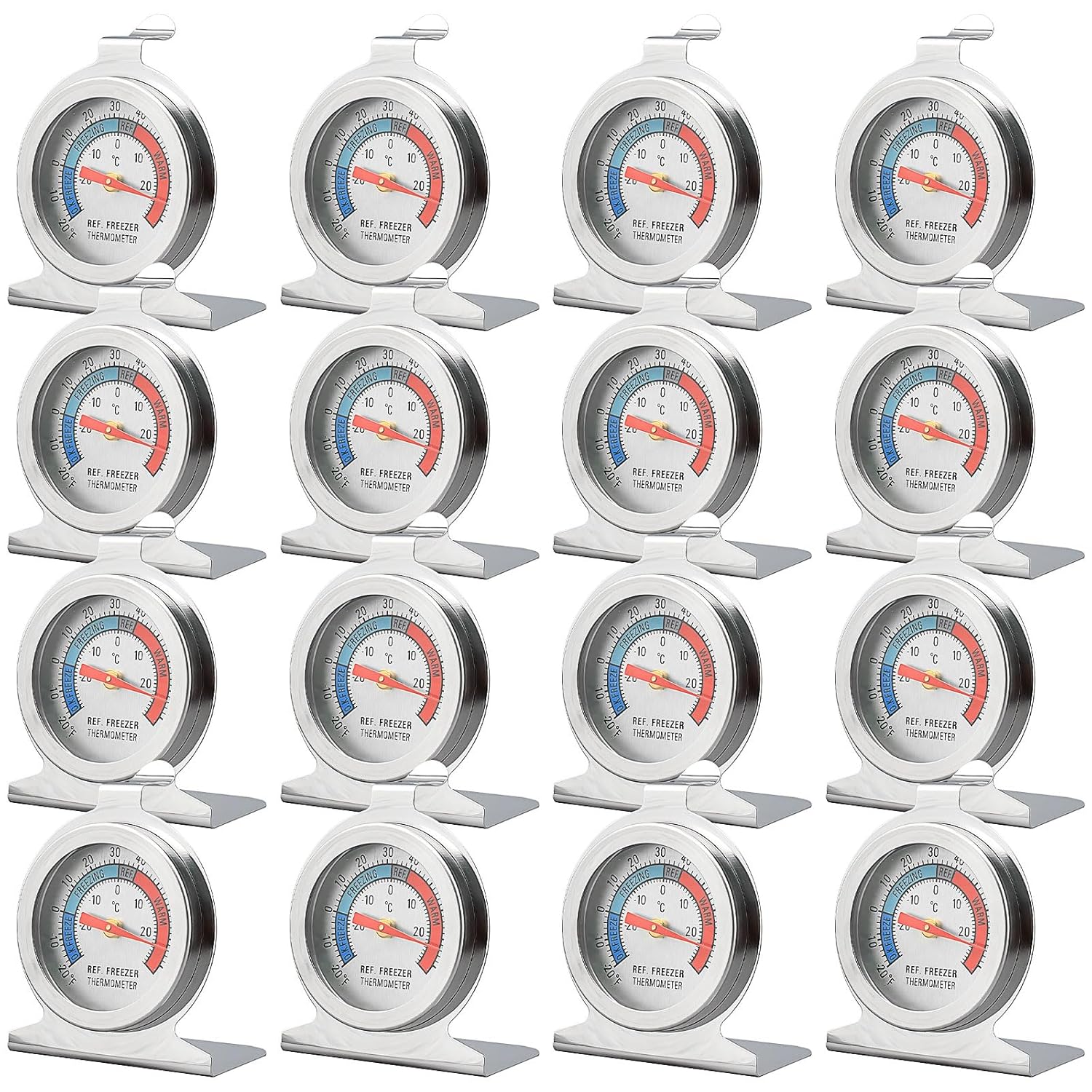 16 Pack Refrigerator Thermometer Large Dial Freezer Thermometer Classic Series Fridge Alarm Thermometer Internal Temperature Gauge for Fridge Freezer Cooler