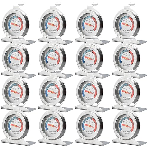Paquete de 16 termómetros para refrigerador, esfera grande, termómetro para congelador, serie clásica, termómetro de alarma para refrigerador,