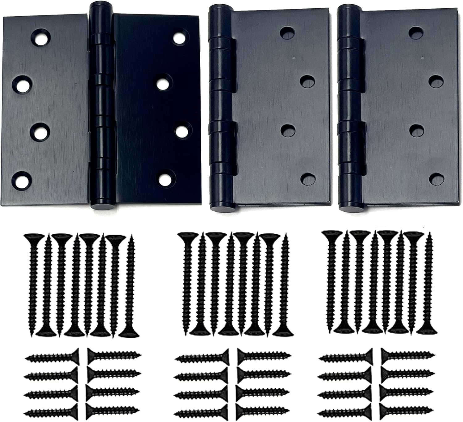 Performore Premium Triple‑Pack Stainless‑Steel Security Door Hinges – 4″×4″ Matte‑Black | Non‑Removable Pin, Counter‑Sunk Mount, Includes Screws – Rugged Indoor/Outdoor Protection (Pack of 2)
