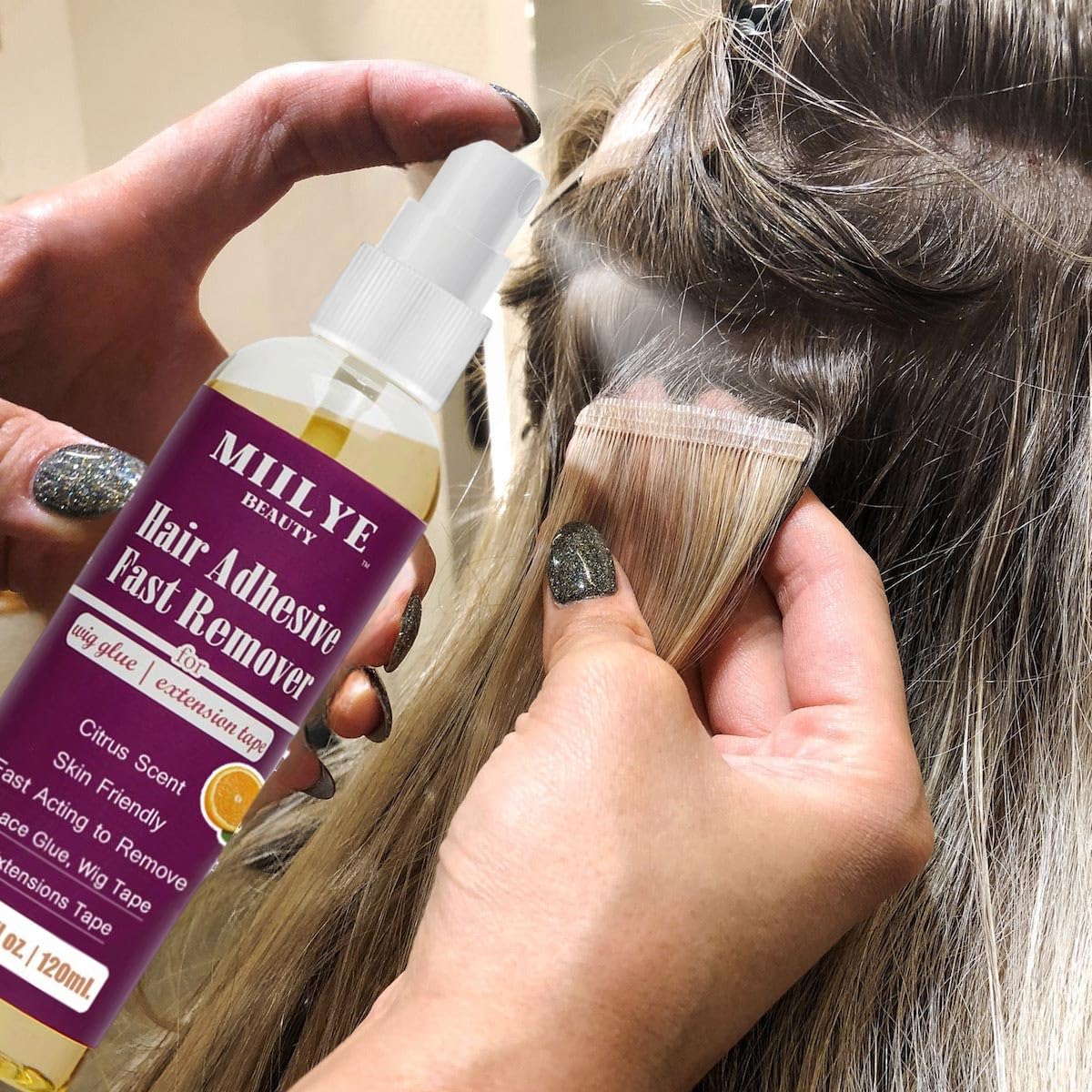 Hair Adhesive Fast Remover 4oz/120ml, Tape in Extension Remover, Wig Glue Remover Spray to Remove Hair Tape and Wig Glue