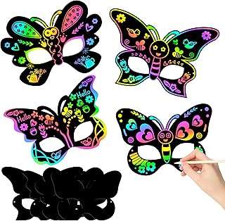 HubirdSall 24Pcs Summer Butterfly Scratch Masks for Kids DIY Butterfly Scratch Craft Kit Dress-up Costume Decorate for Girls Birthday Party Favors School Classroom Activity Art Project