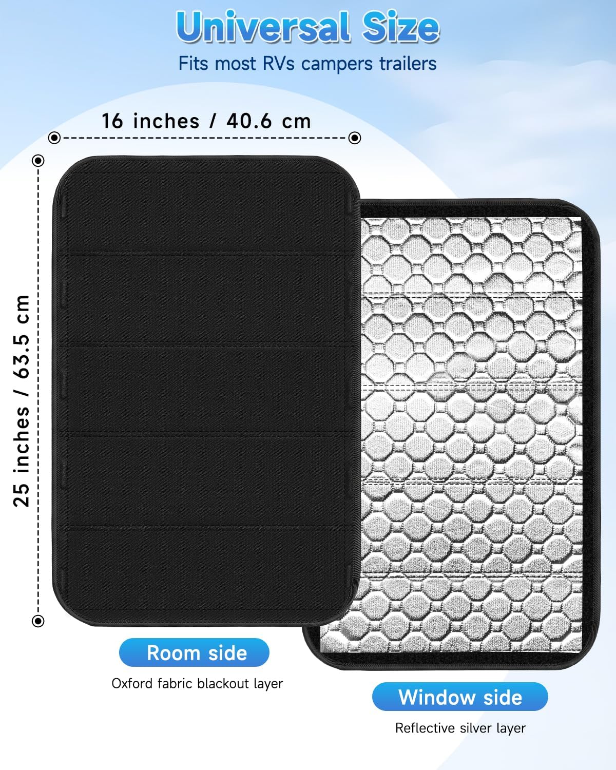 RV Door Window Shade Cover 25'' x 16'', Foldable Camper Sunshade with Magnets & Reflective Layer - Thermal Blackout, UV & Privacy Protection, No-Drill Hook & Loop Tape Install for Most Travel Trailers
