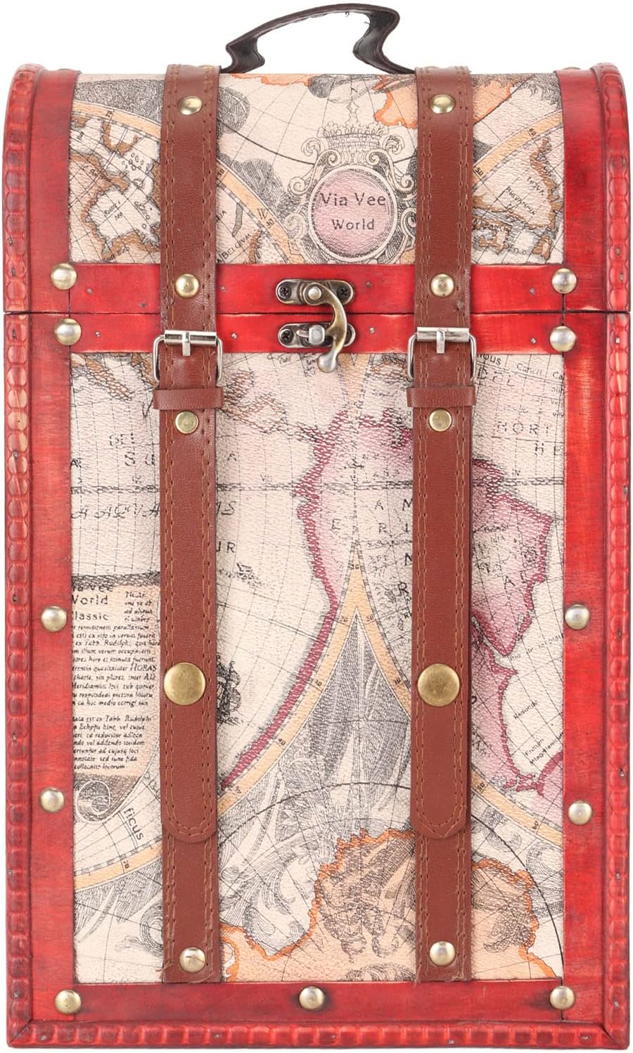 Wine Box, 2 Bottles Antique Wine Bottle Box with Lid and Handle Travel Wine Gift Box, Handmade Premium Wine Carrier Case for Home Bar Decor and Wine Collection