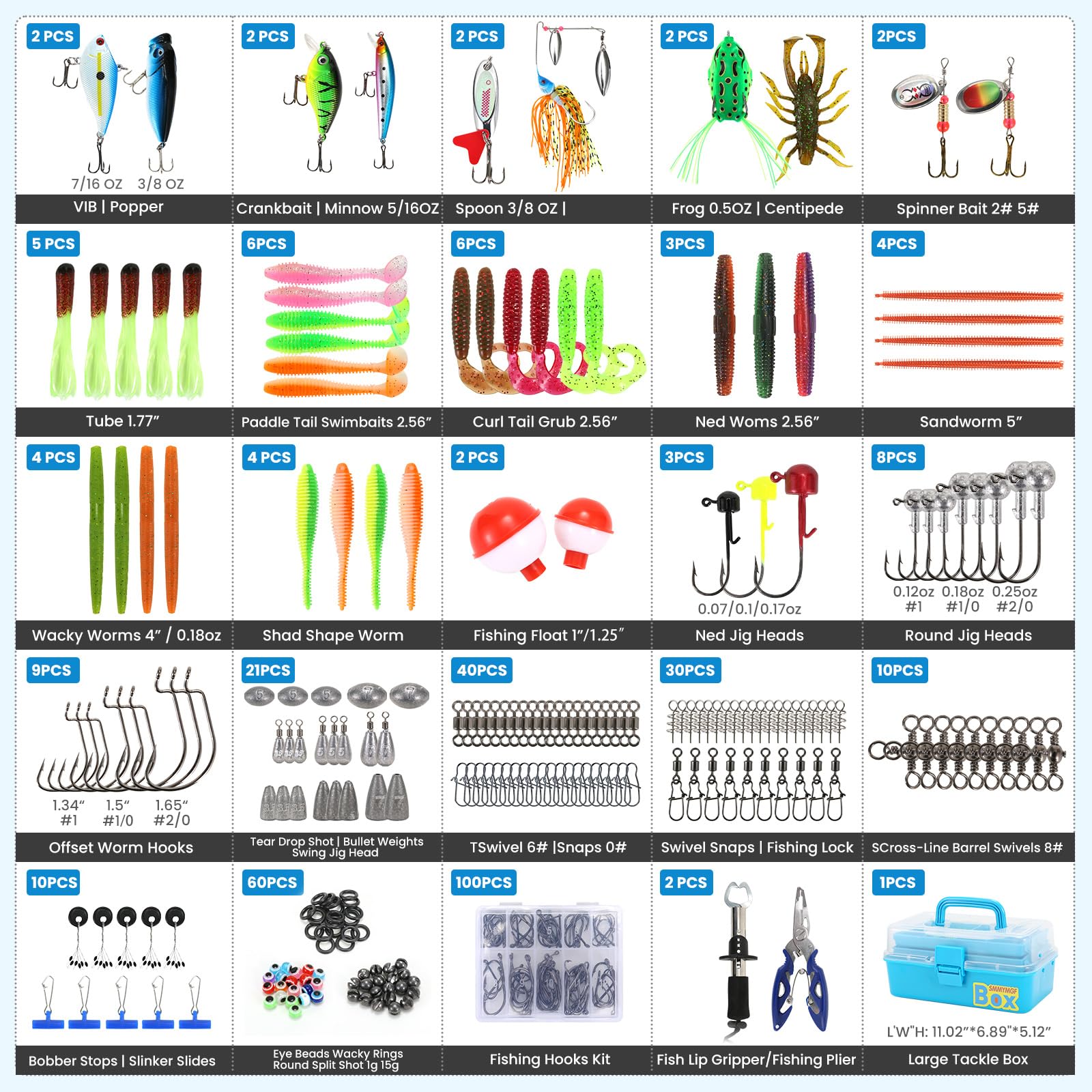 Pro 3-lagiges Angelzubehör-Set mit Zubehör-Set, einschließlich Salzwasser- und Süßwasserköder, Werkzeuge, geräumige Aufbewahrung, All-in-One-Bass-Angelausrüstungs-Set und Geschenk für Männer (339