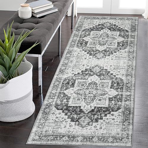 Miniatura 54 de COZYLOOM Alfombra de área de 2 x 6 pies, tribal, envejecida, para entrada, medallón vintage, alfombra para interiores, alfombra de pelo bajo, suave