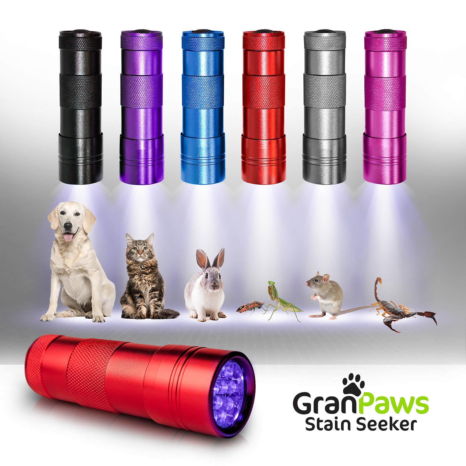Uv Black-Light Flashlight Pet Urine Detector. Ultra-Bright LED Cordless Stain Finder for Detecting Dry Dog Cat & Pet Urine/Pee. Granpaws Stain Seeker Red Color. A Unique Gift Giving Idea