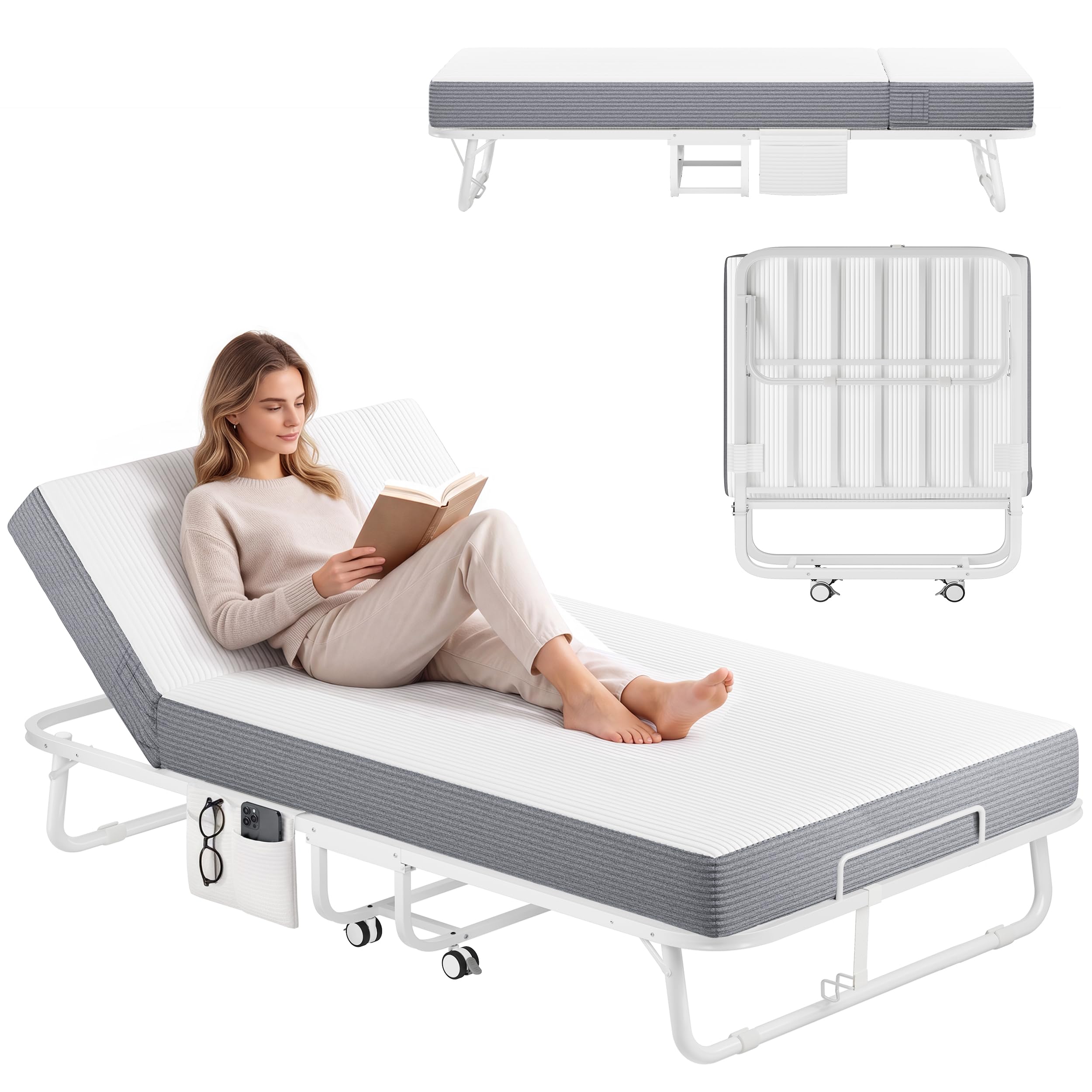 View 1 of ***FRAME ONLY*** Decofy 75" Folding Bed with 5-Position Adjustable Backrest