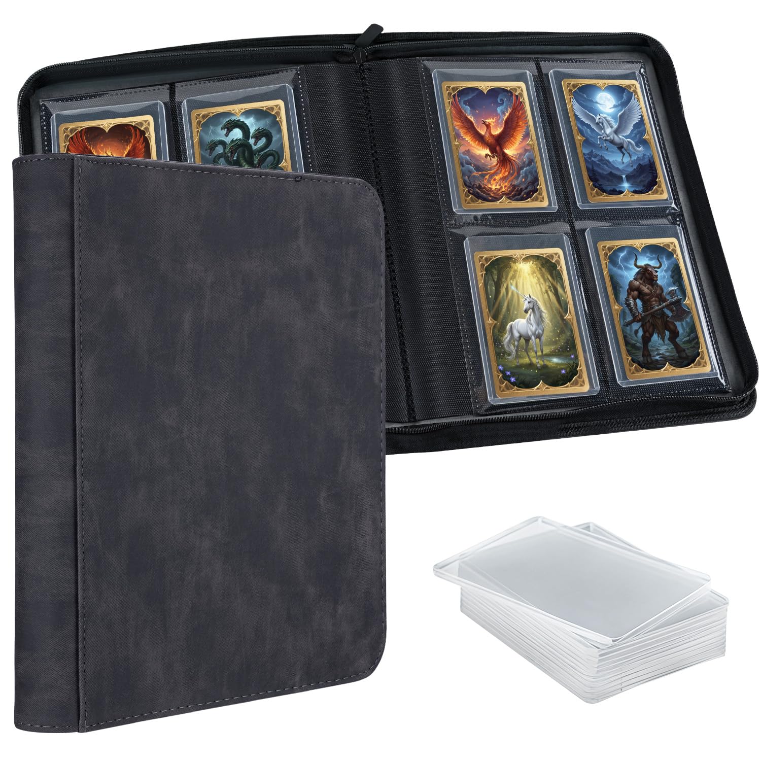 Wigearss Raccoglitore Album di Carte da Collezione per 112 Toploader, 4 Tasche con Custodie Rigide 3"x4" per Pokemon, Magic, Yugioh, MTG, TCG