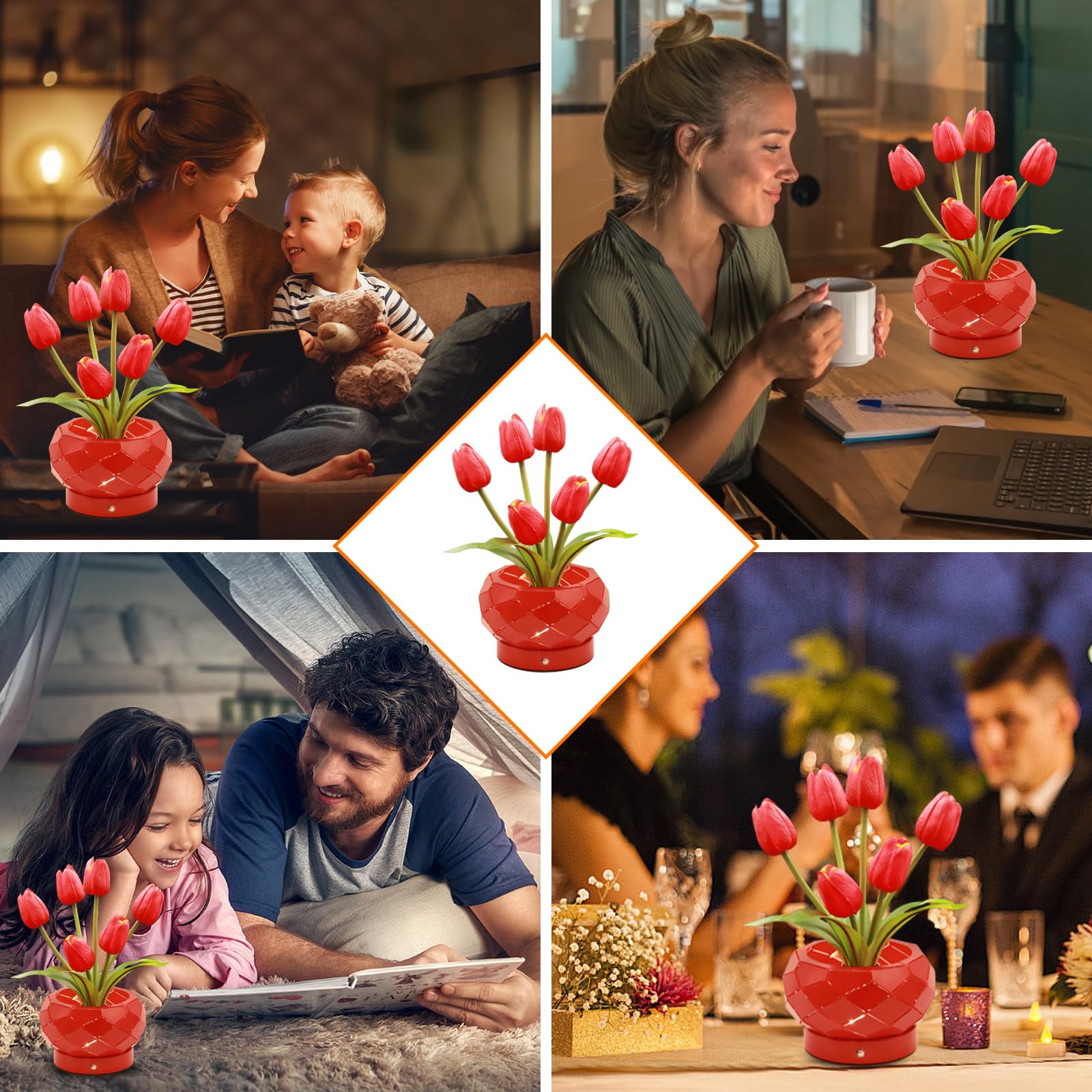 Cadeau d'anniversaire pour femme, lampe tactile en forme de tulipe, lampe tactile, lumière alimentée par piles, petite veilleuse à intensité variable 3 couleurs, cadeau pour maman pour la