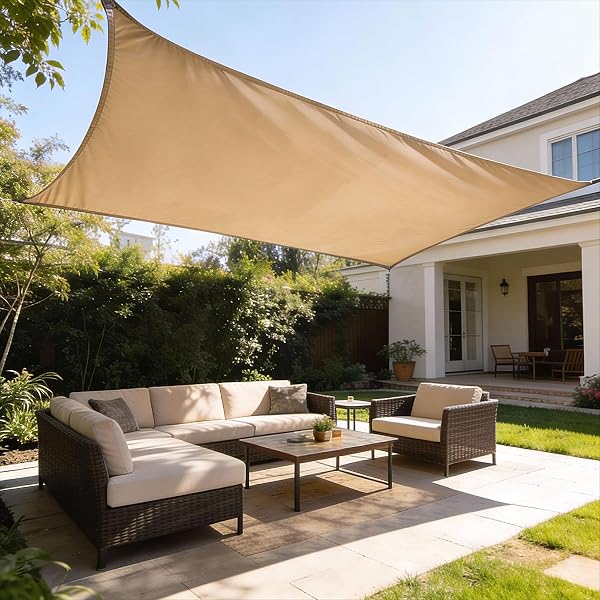HAIKUS Toldo Vela de Sombra Exterior Rectangular 3x4m Protección UV PES Impermeable, Lona Sombra para Terraza Jardín - Arena - 1