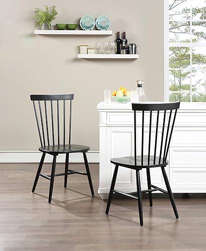 Miniatura 2 de OSP Home Furnishings Eagle Ridge - Sillas de comedor tradicionales de madera maciza estilo Windsor, paquete de 2, color negro