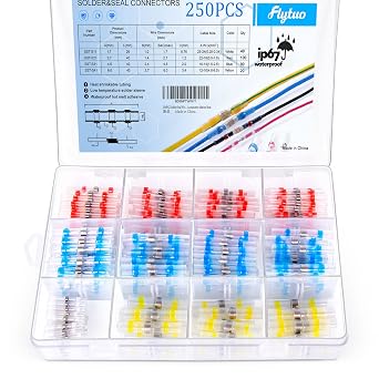 250PCS Solder Seal Wire Connectors, Waterproof Self Heat Shrink Solder Connectors, Insulated Electrical Butt Terminals Wire Splice for Automotive Marine Boat Trailer Truck
