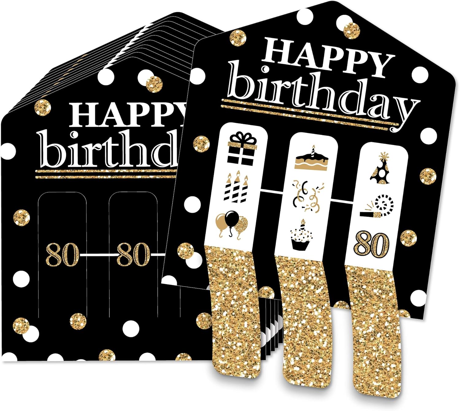 Big Dot of Happiness Adult 80th Birthday - Gold - Birthday Party Game Pickle Cards - Pull Tabs 3-in-a-Row - Set of 12