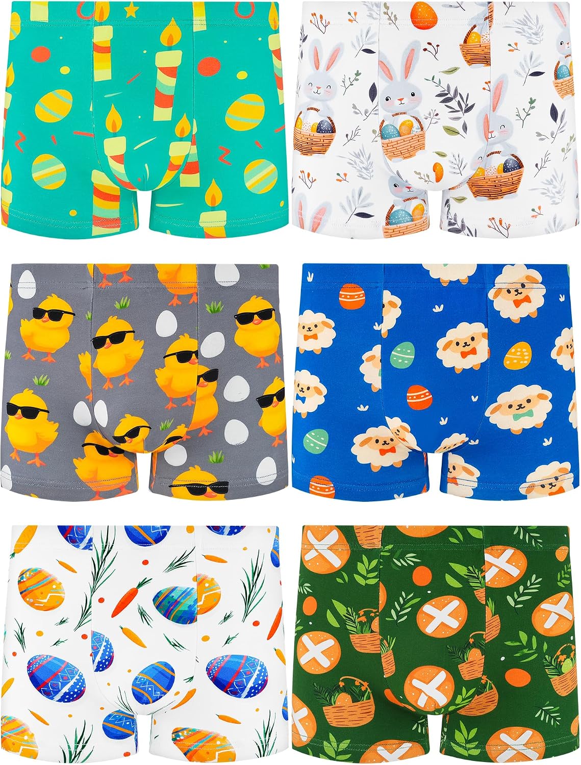 Boys Soft Cotton Stretch Boxer Briefs, Tagless Underwear for Toddlers & Kids, Breathable, Assorted Prints, 6-Pack