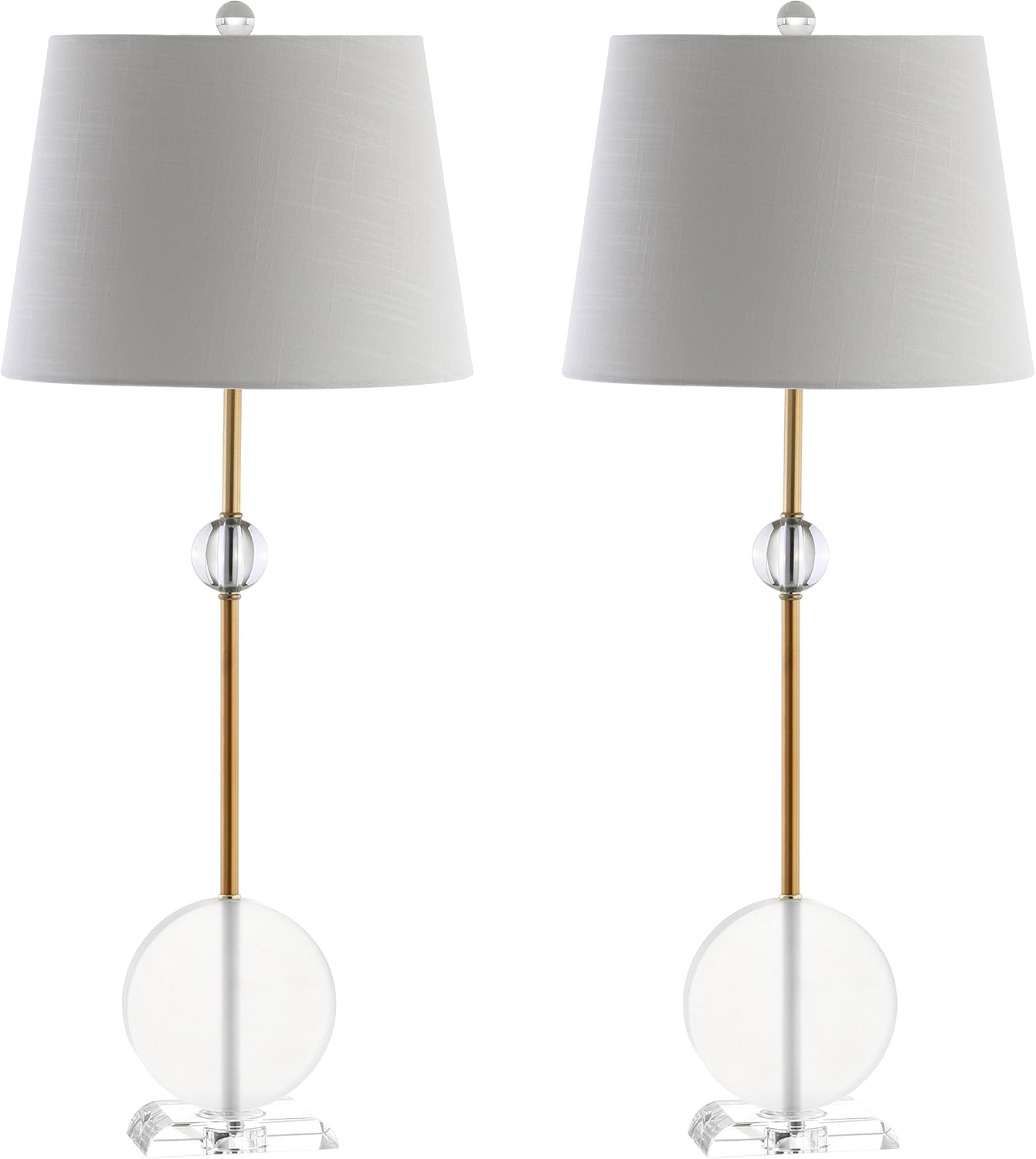 JONATHAN Y 34" Brass Gold Crystal LED Table Lamp Set of 2 for Living Room, Modern Glam Geometric Nightstand Lamps for Bedroom, White Linen Drum Shade, LED Bulbs Included JYL5029A-SET2