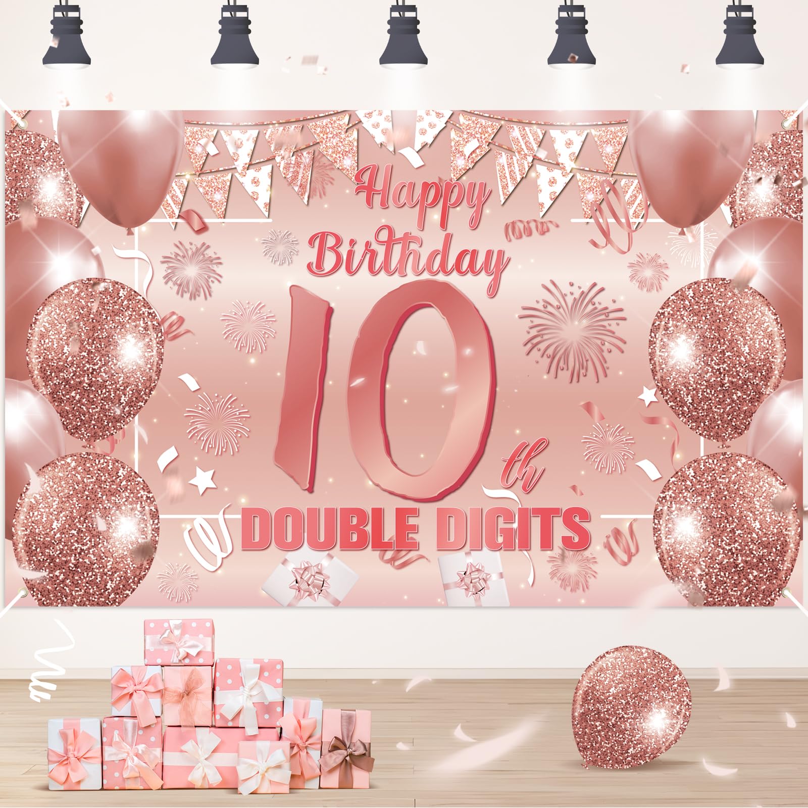 Decoraciones De Cumpleaños Número 10 Rosa Y Rosa Para Niñas, Pancarta De Feliz Cumpleaños De 10 Dígitos De Doble Dígito, Fondo Grande De 10 Años De Edad, Suministros De Fotografía De