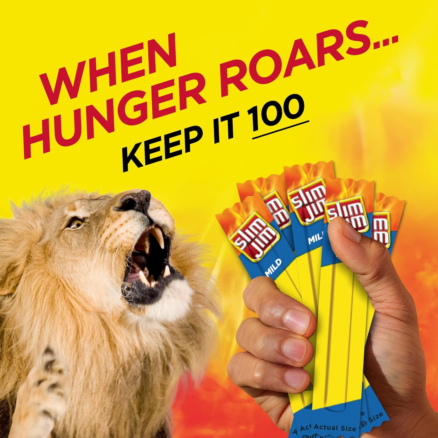 Slim Jim Smoked Meat Sticks, Mild Flavor, 6g Protein Per Serving, Snack Size, 0.28 oz. (100 Count)