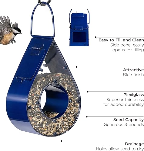 Miniatura 3 de Good Directions BF300B - Comedero para pájaros con caída de lluvia, acabado azul vibrante, paneles de plexiglás