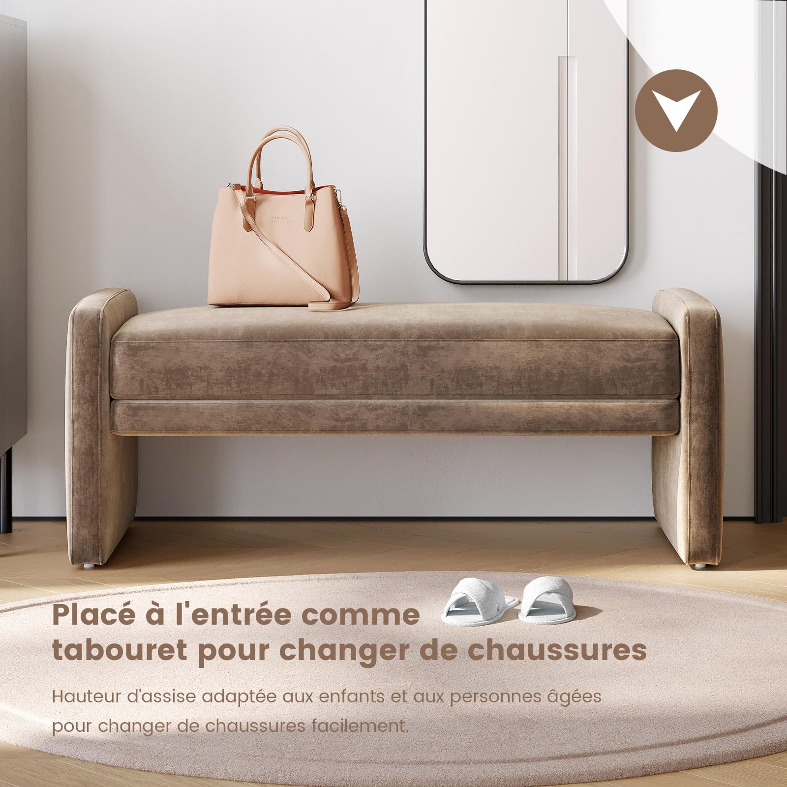 Miuuod Banc ottoman rembourré en lin, siège d'entrée pour salon, salle à manger avec siège rembourré pour chambre à coucher et couloir, marron