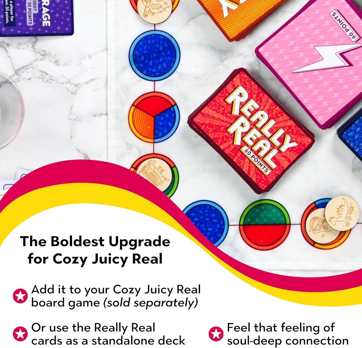 Cozy Juicy Real Game REALLY REAL EDITION - 54 Deeper Conversation Cards for Adult Friends & Couples, Dare to Ask Questions Tell Tales & Go Deep, Get the Card Deck for Dating, Games Night & Couple Date