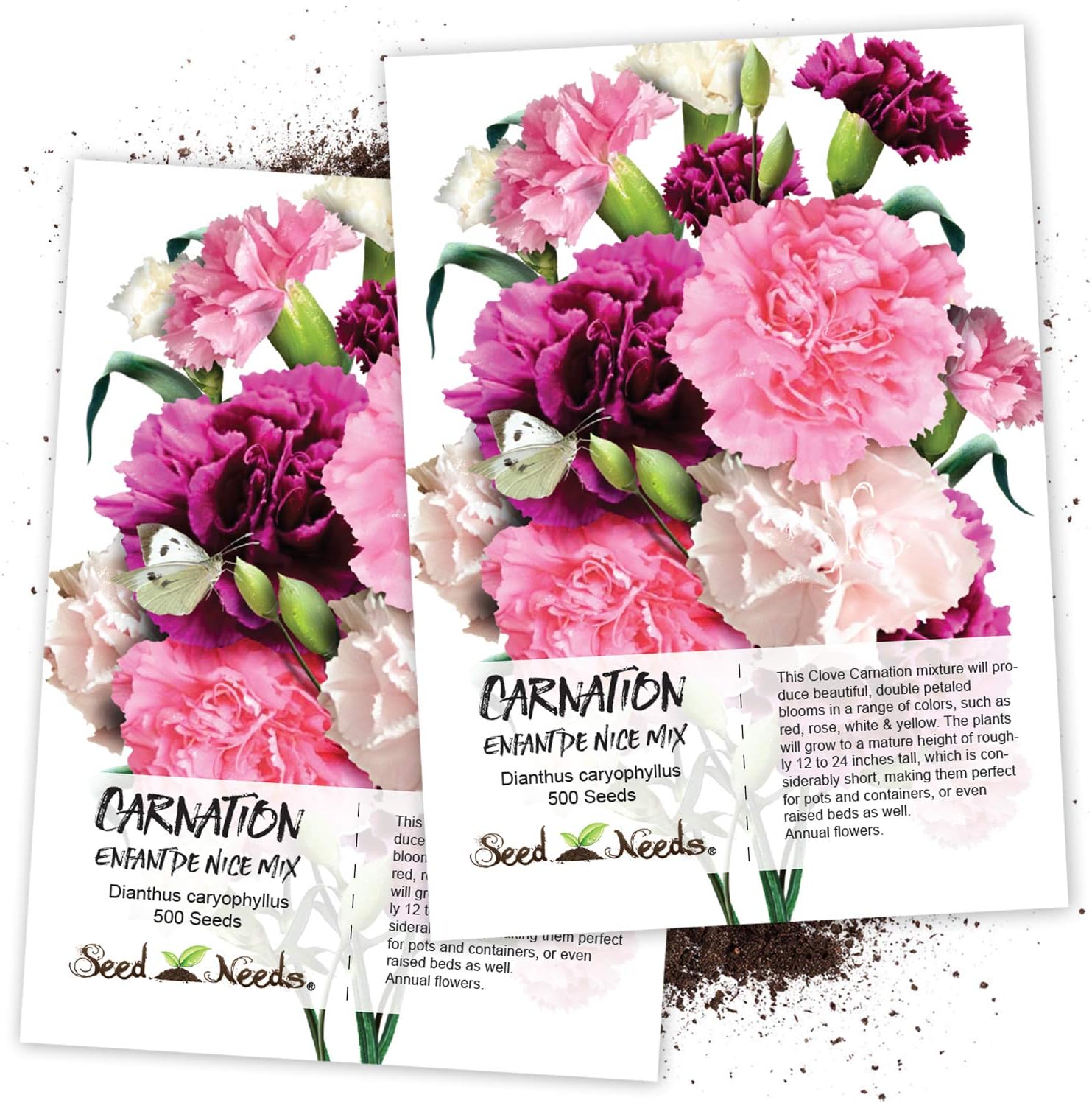 Seed Needs, Carnation Enfant de Nice Mix (Dianthus caryophyllus) Twin Pack of 500 Seeds Each