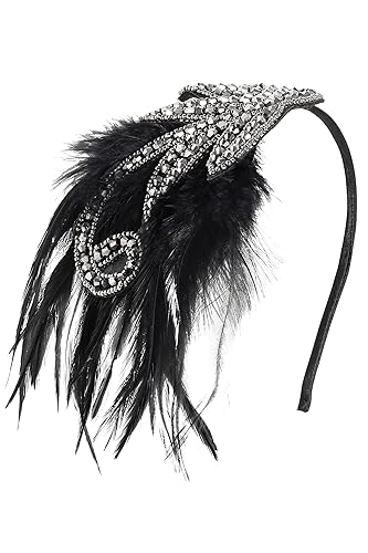 BABEYOND Accesorios de diadema Flapper de los años 20, banda de pelo de plumas de los años 20, accesorios de fiesta vintage Gatsby (plateado)