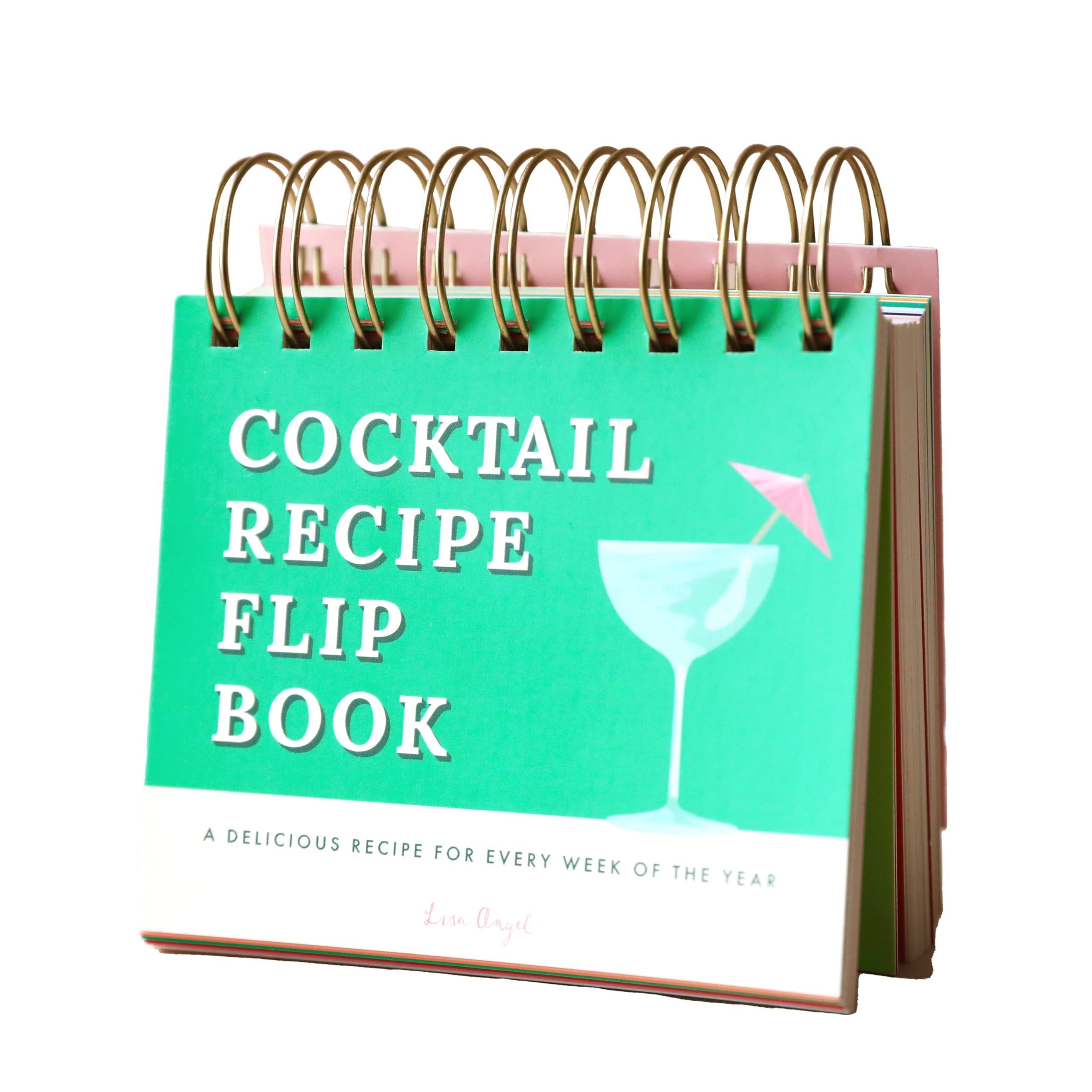 Lisa Angel Cocktail Recipe Flip Book | 52 Weekly Drink Recipes | Spiral-Bound Bar Guide with Classic Cocktails Instructions | Kitchen DΓ©cor