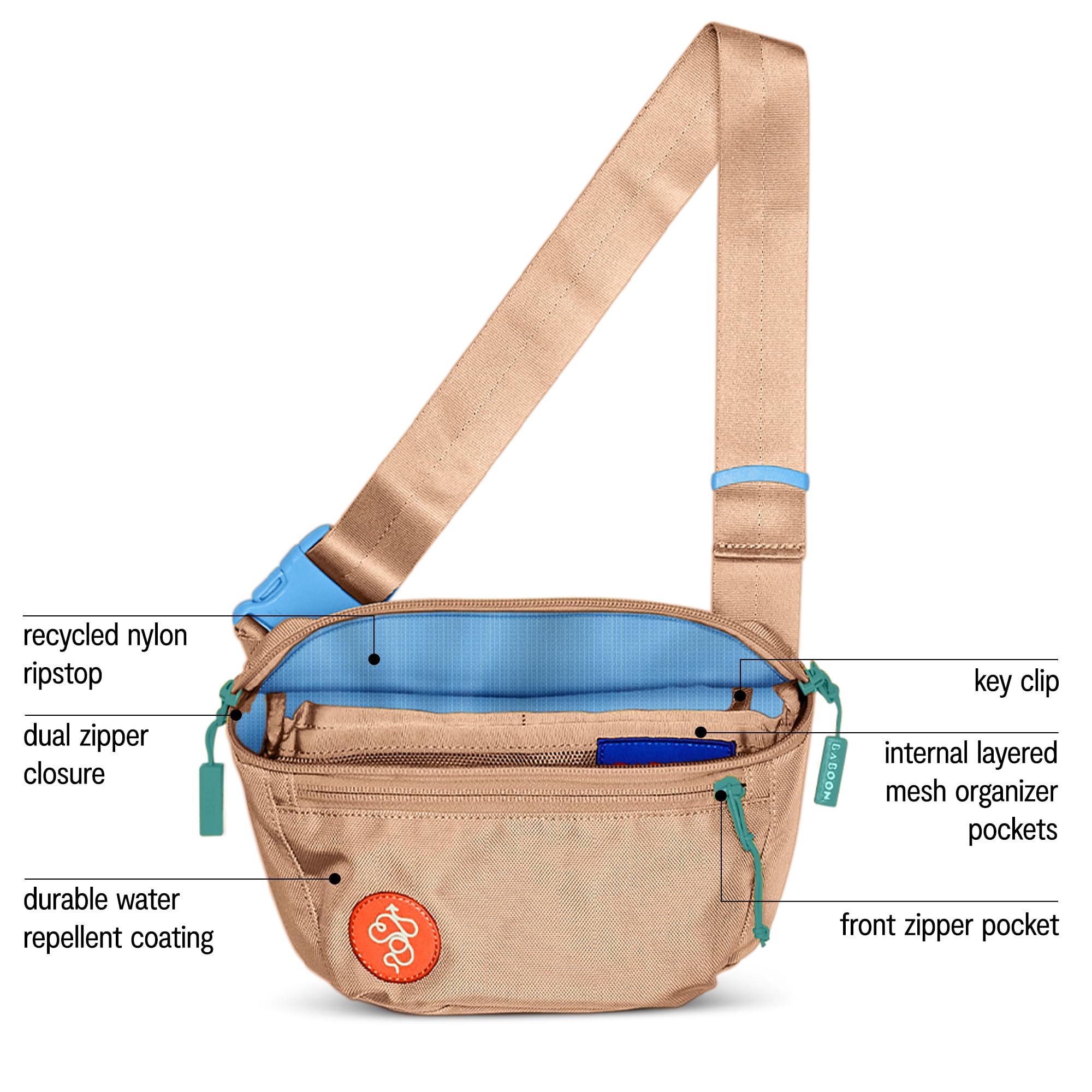 Baboon to the Moon Fanny Pack - Trendy, Compact, Water-Repellent Waist Bag in Multiple Colors and Sizes for Men and Women (Maple Sugar, Mini (1.5L))