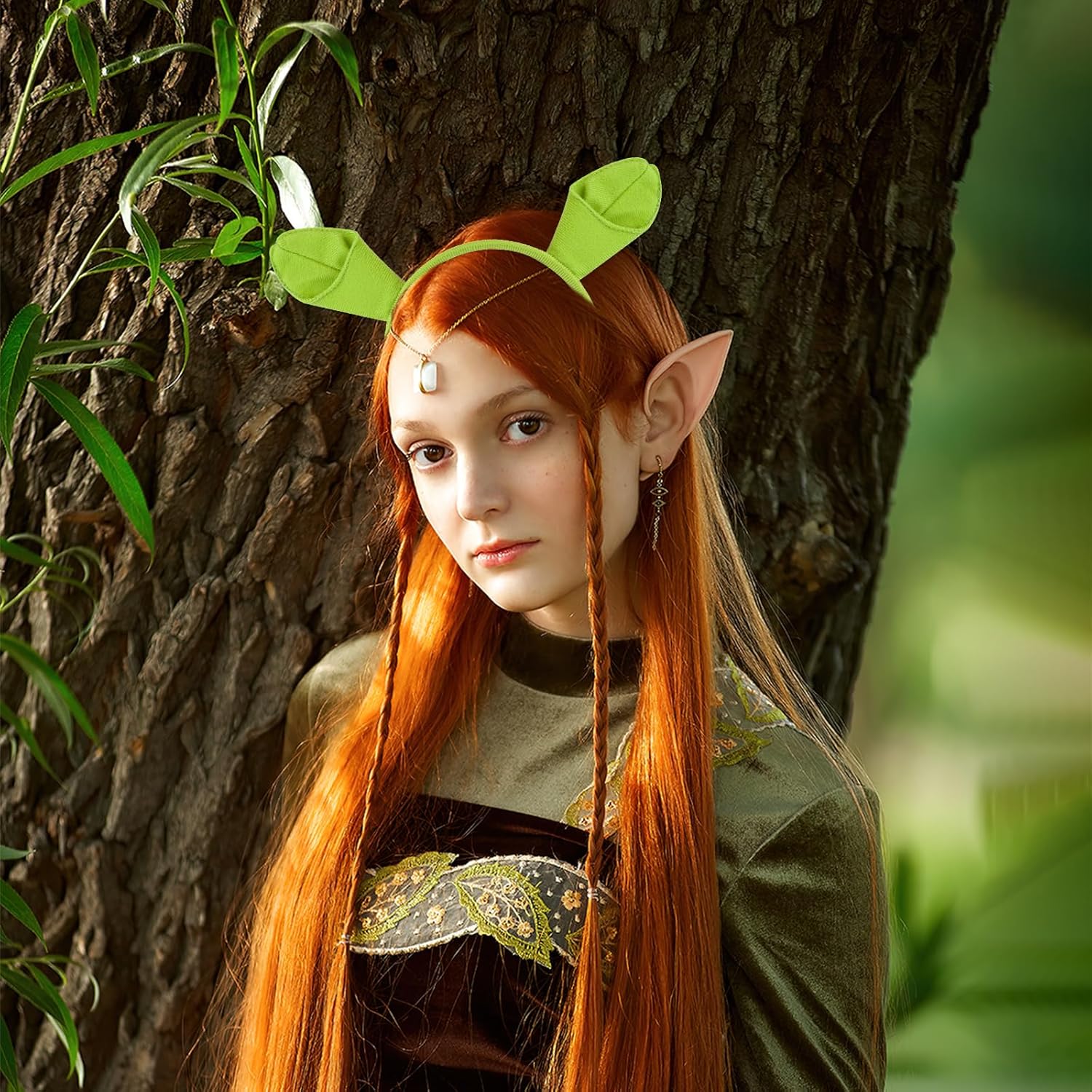 Green Ogre Ears Headband Cute Plush Monster Ear Headbands Alien Hair Hoop for Halloween Theme Cosplay Party Costume Accessory - Image 3