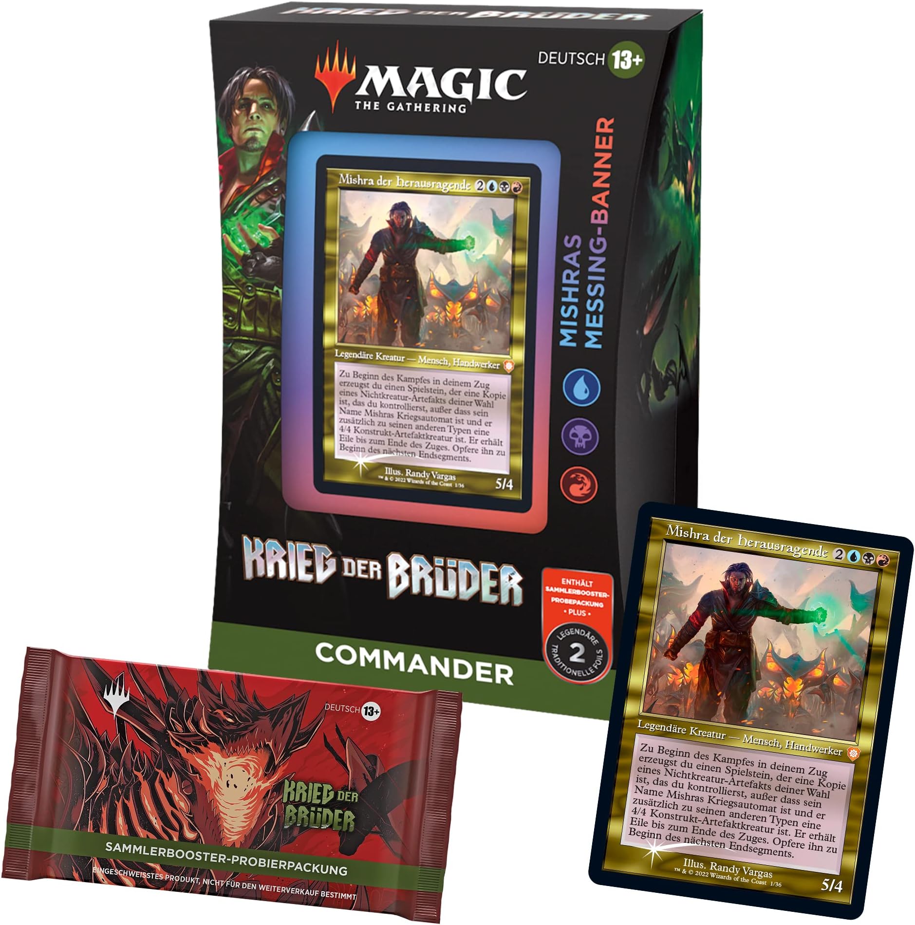 Magic The Gathering War of the Brothers Commander Deck - Mishras Brass Banner (Blue-Black-Red) + Collector's Booster Sample Pack (German Version)
