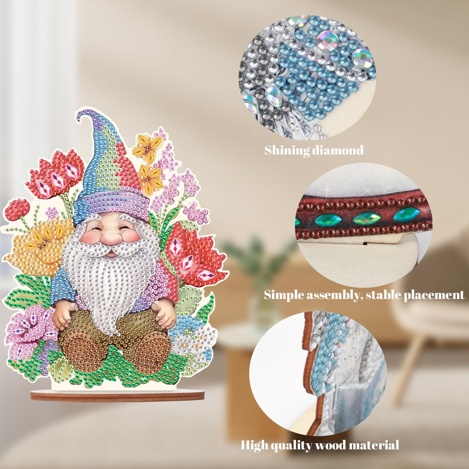 DCIDBEI Kit Diamond Painting A Forma Di Gnomo 15x15cm: Ciondolo 5D Fai Da Te Con Campanello A Vento E Targa Da Porta – Decorazione Finestra Fai Da Te