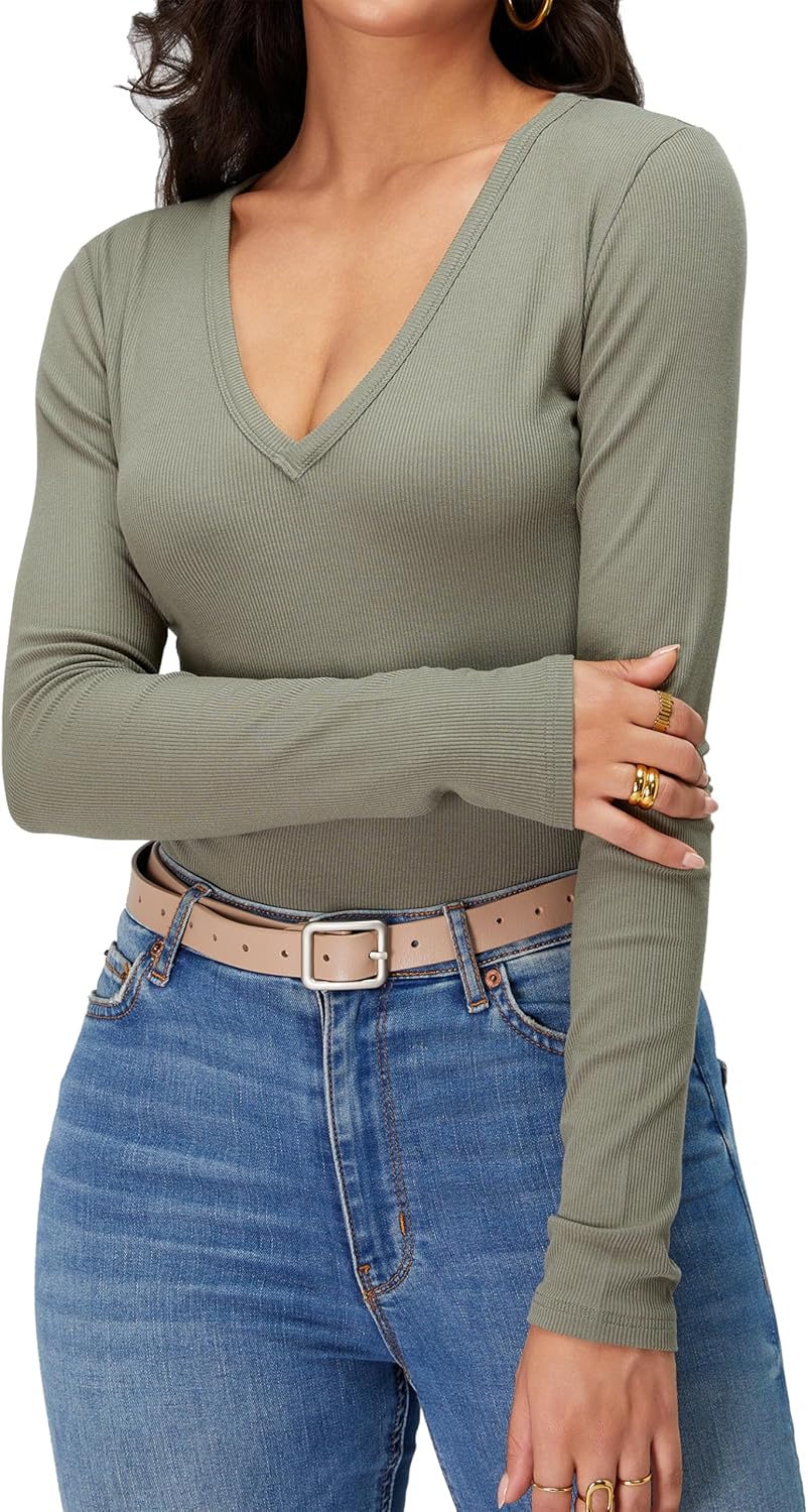 iGENJUN Women Long Sleeve V Neck Shirts for Women Business Casual Work Top Knit Slim Fit for Fall - Image 5