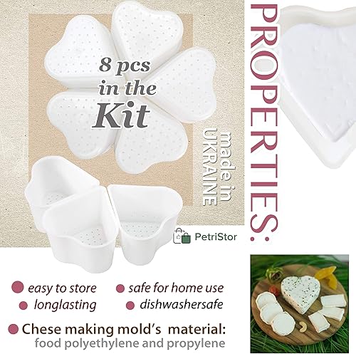 Miniatura 8 de PetriStor Molde de queso suave para queso de 8 piezas, 1/3 cuartos de galón, molde de queso suave para hacer queso, suministros caseros para hacer