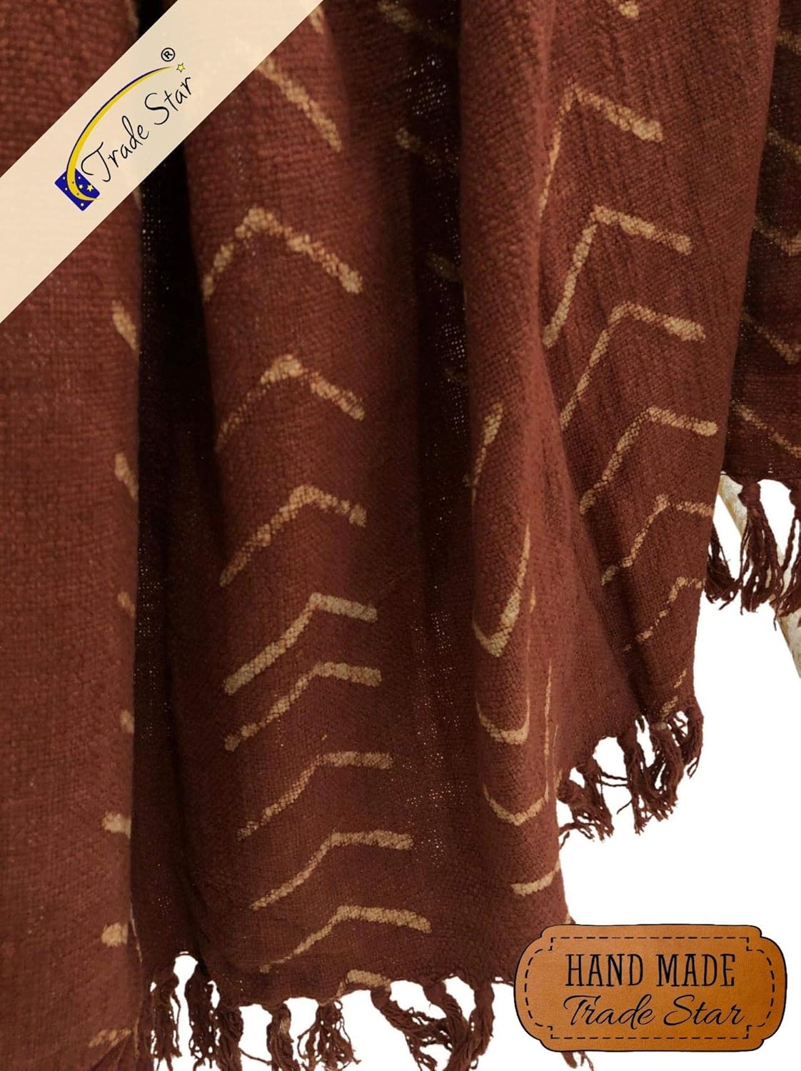 Trade Star Mudcloth with Tassels Handloomed Throw Cotton Soft Blanket Handblock Printed Throw Blanket Ethnic Rust Couch Blanket for Room Decor (Rust, Phoenix (120 x 170 Cms))