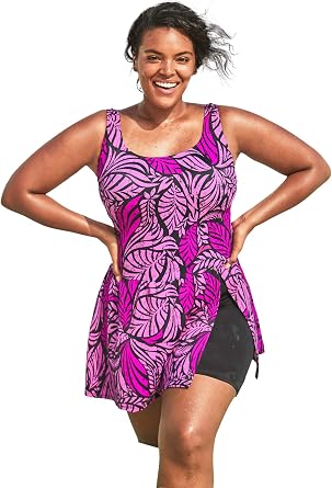 Womens Plus Size Side-Slit Swim Dress