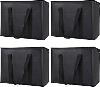 4-Pack Insulated Reusable Shopping Grocery Bags, X-Large Soft Cooler Bag Insulated, Boadon Collapsible Grocery Shopping Tote Bags for Food Delivery, Portable Softside, Black