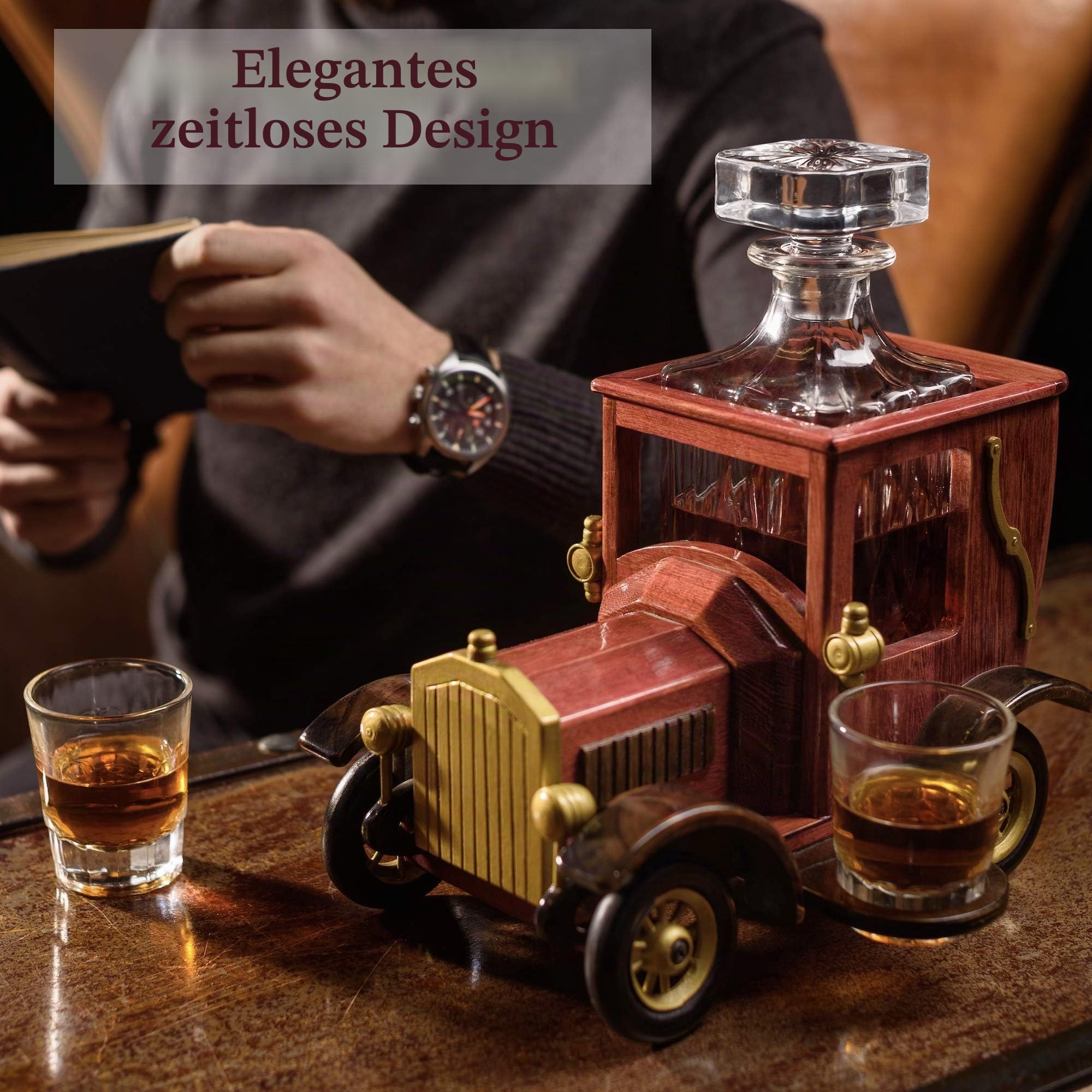 Kemstood Whiskey Karaffe (945 ml) - Decanter Set mit Kristallgläsern und altmodischem Oldtimer-Ständer von Kemstood - Personalisiertes Set für Männer - Bar-Accessoires für Alkohol - Whisky Geschenkset