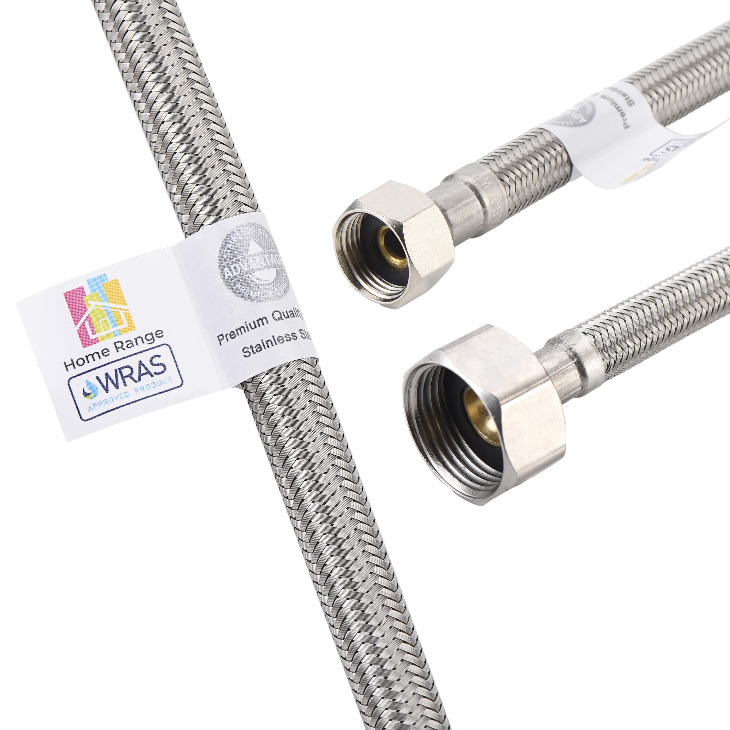 Home Range 500mm WRAS Approved 3/8 x 1/2 Flexi Flexible Connector Hose Pipe Stainless Steel Braided Pipe Connector with 1/2" Female BSP to 3/8" Female BSP, 10 Bar Pressure, 90C Max Temp (500mm) - Image 2