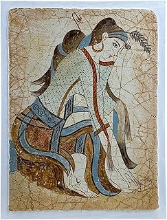 Minoan Girl Crocus Saffron Picker – Handmade Akrotiri Fresco 1600 BC, Hand-Painted in Greece, 16.15 in Wall Art