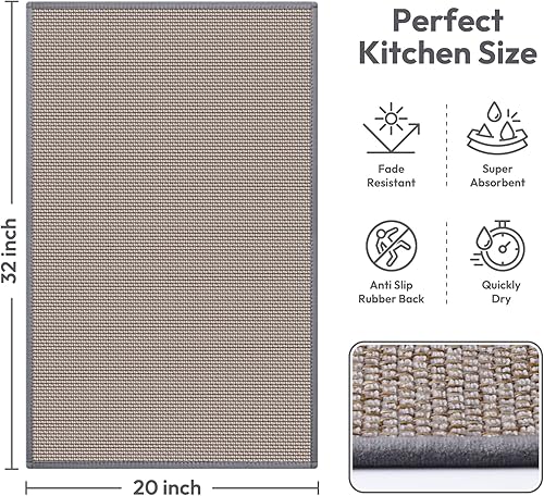 Miniatura 2 de Tapetes de cocina para piso, alfombra de cocina, antideslizante, lavable, absorbente, alfombra de camino de cocina para delante del fregadero,