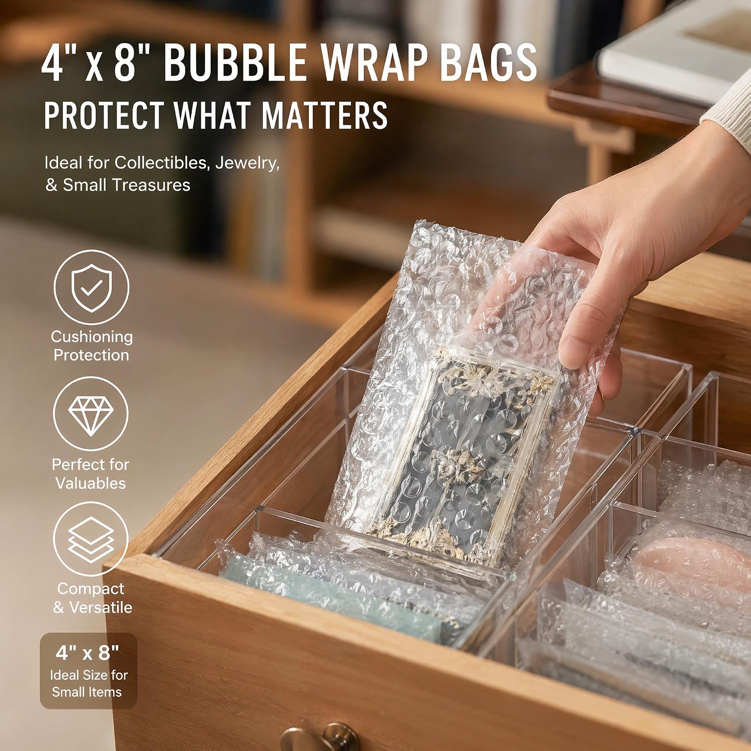 50 Pcs Bubble Pouches Wrap small bag,4 Inch x 8 Inch Clear Bubble Out Bags Protective Bubble Pouch,Double Walled Bubble Cushioning Bags for Moving, Shipping and Packing