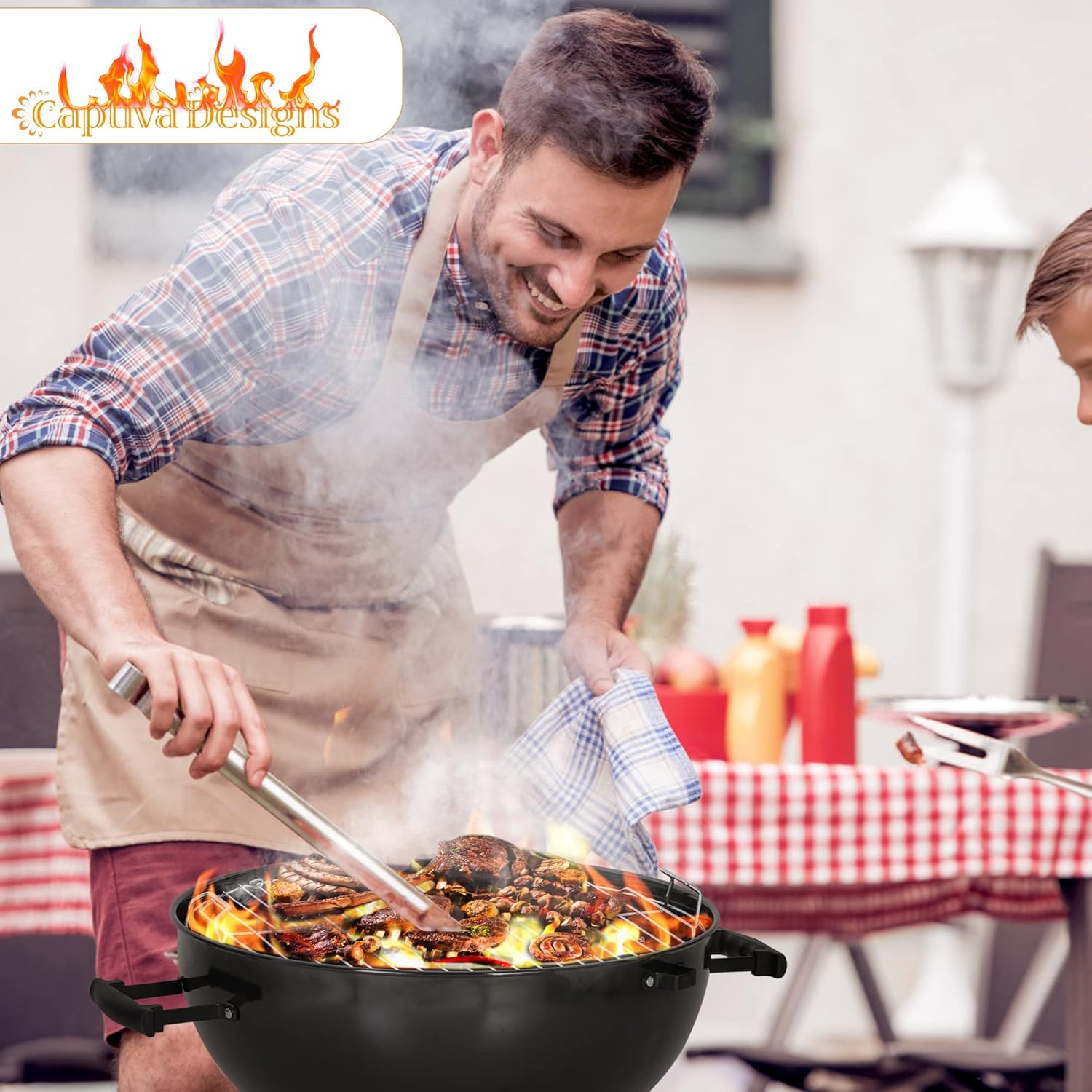 Man grilling food on the Captiva Designs charcoal grill