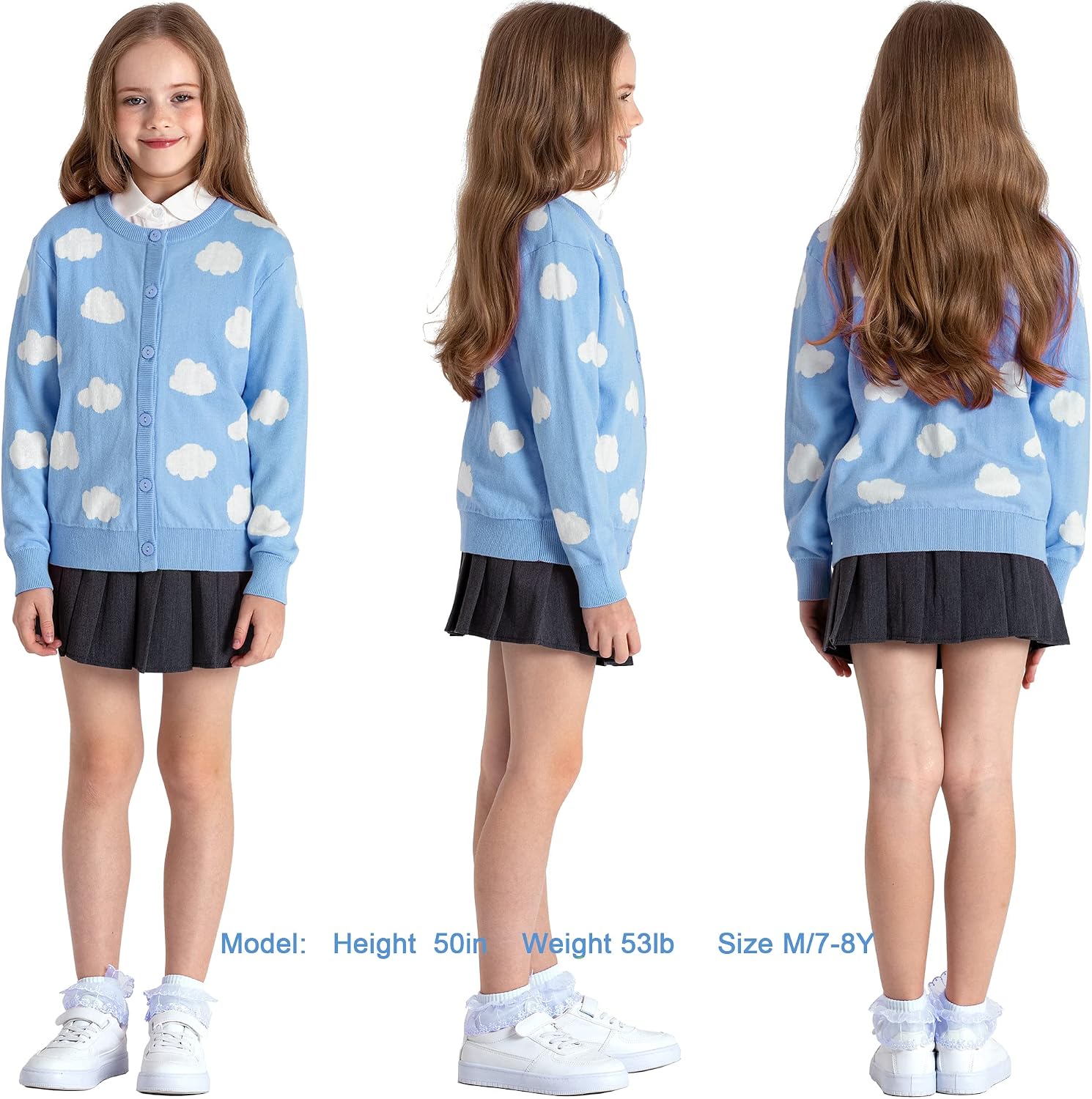 BOBOYOYO Girls Cute Cardigan 100% Cotton Girls Button Up Sweater Long Sleeve Kids Knit Cardigan Crewneck Casual Kawii Clothes