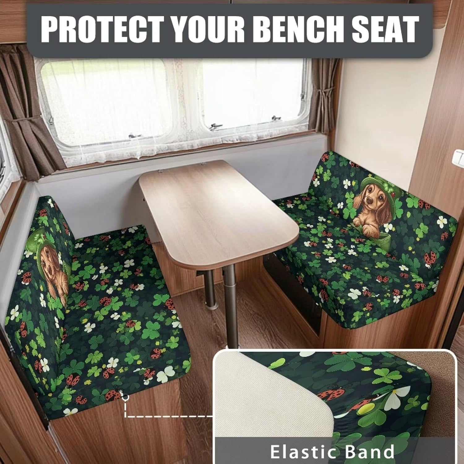Rv Dinette Cushion Covers Set of 2 St. Patrick's Day Dog Replacement Couch Cushion Slipcovers Breathable Rv Couch Covers for Travel Trailer Couch Loveseat