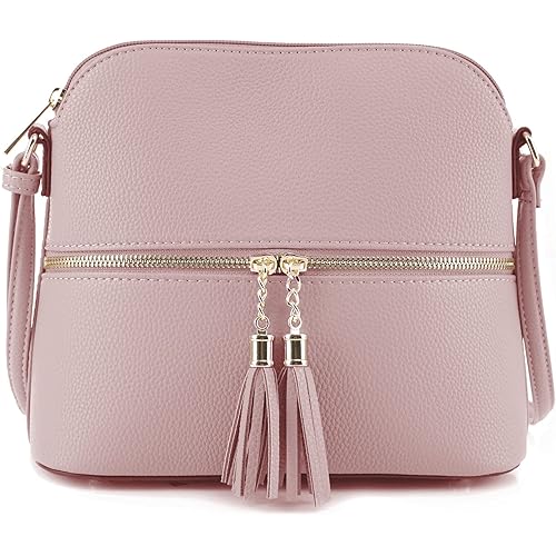 SG SUGU Lunar Lightweight Medium Dome Crossbody Bag Shoulder Bag with Tassel | Zipper Pocket | Adjustable Strap
